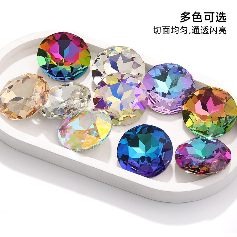 Cross-border electroplated high-end K9 gemstone flower 35mm round pointed base crystal glass diamond - clothing DIY accessory