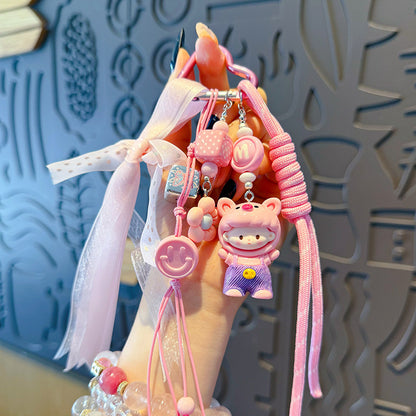 creative DIY zodiac doll head cover beaded keychain pendant couple miu series bag keychain pendant