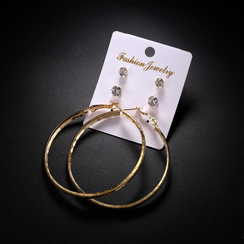 2-4-6-8-10cm oversized earrings exaggerated earrings european and american round rhinestone geometric hoop earrings for women cross-border