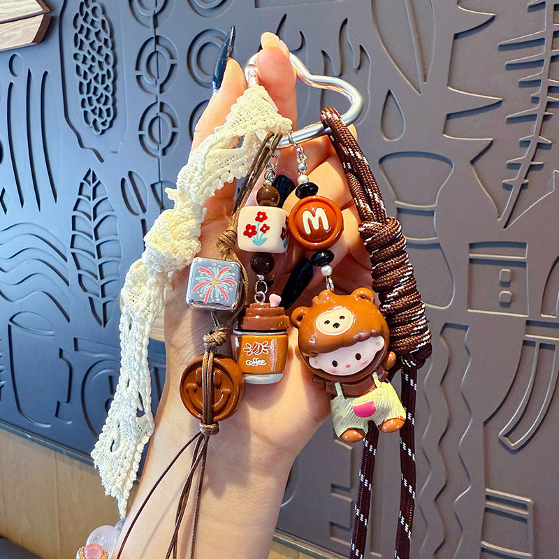 creative DIY zodiac doll head cover beaded keychain pendant couple miu series bag keychain pendant