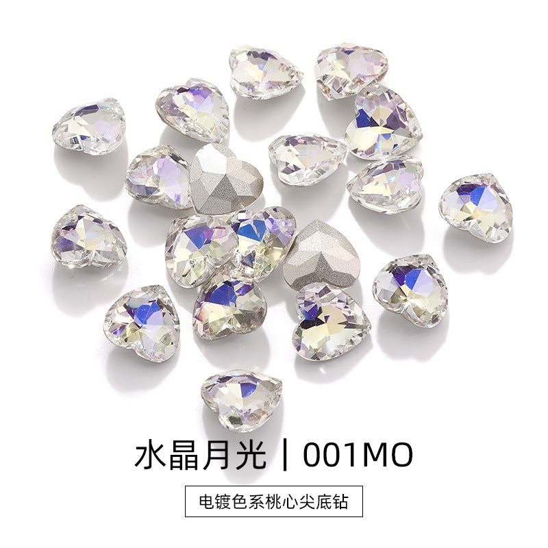 Love electroplating color peach heart pointed bottom diamond multi-color love crystal glass diamond wedding dress clothing shoe bag DIY accessories