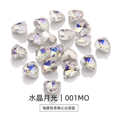 Love electroplating color peach heart pointed bottom diamond multi-color love crystal glass diamond wedding dress clothing shoe bag DIY accessories