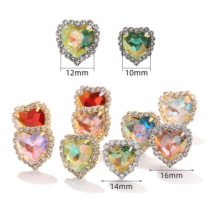 Pale color peach heart crystal buckle perimeter copper bottom support love glass hand-sewn claw diamond clothing DIY accessories