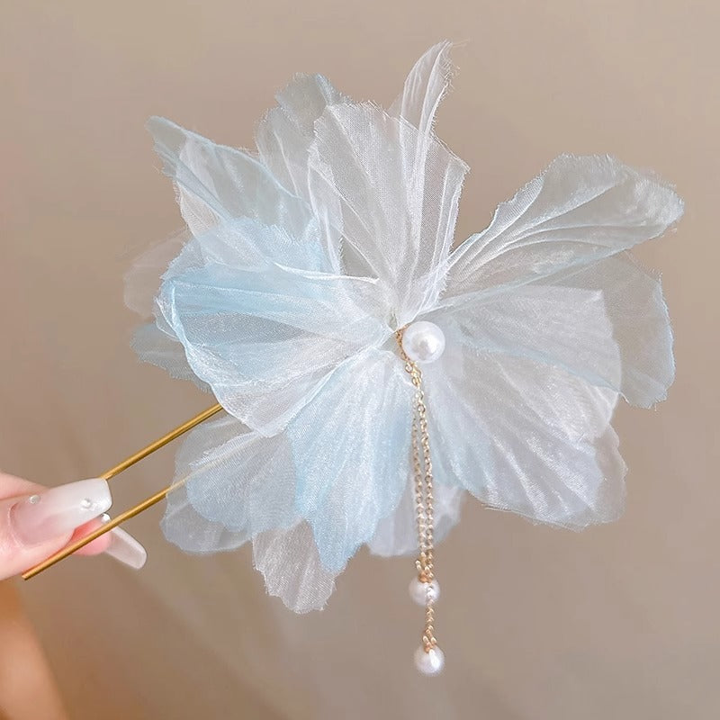 Flower hairpin female hottie photo headgear retro super fairy atmosphere blue beautiful new Chinese side clip hair accessories