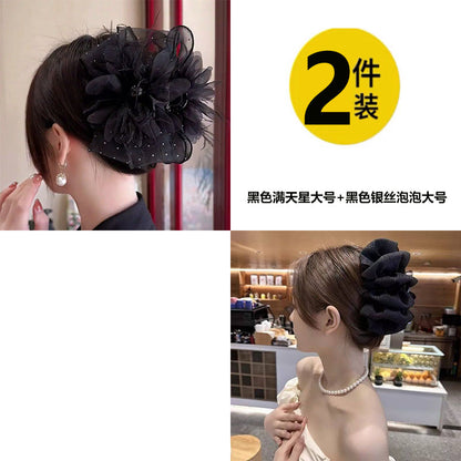 Elegant mesh bow hair clips for women, sophisticated and fashionable new feather claw clips with shark clips on the back of the head