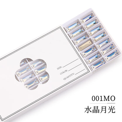 Double Hole Long Bar Flat Bottom Rhinestone - Hand-Stitched Scratch-Resistant AB Color Straight Strip Flat Buckle for Clothing Luggage