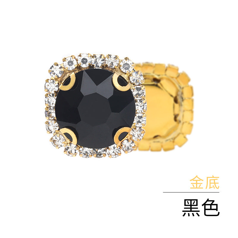 Gemstone flower edge claw drill with perforated holes, hand-sewn diamond, thickened gold base for clothing decoration accessories, gemstone flower crystal buckle