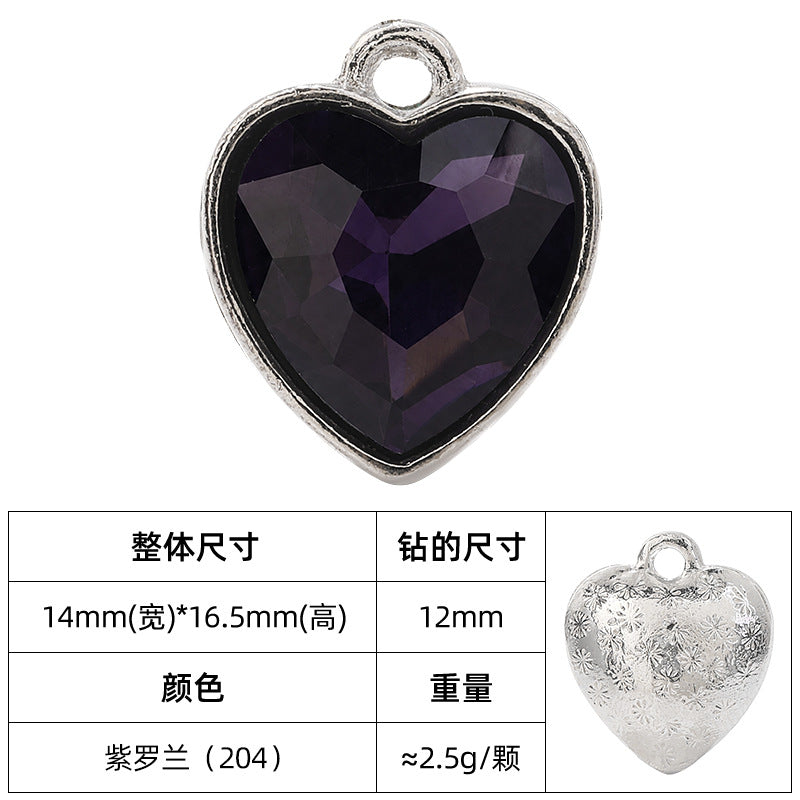 Heart-inlaid 12MM peach heart single crystal pendant bracelet, headpiece, flower tray material, DIY accessory pendant