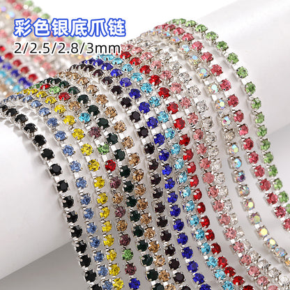 Hot Selling Multicolor White K Claw Chain 2 2.5 2.8 3mm Dense Crystal Glass Drill Claw Chain DIY Clothing Decorations