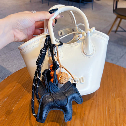 Creative handmade DIY leather small Pegasus keychain accessories women's miu bag pendant couple keychain pendant