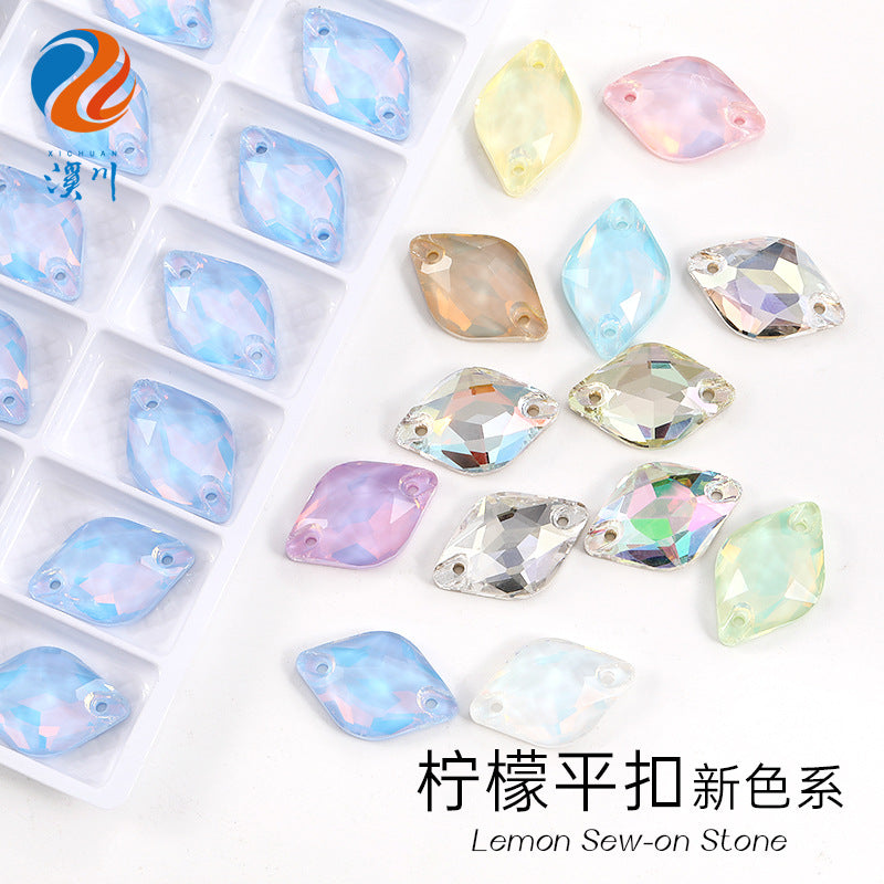 Xichuan New K9 Lemon Flat Buckle Flat Bottom Double-Hole Beveled Glass Hand-Sewn Diamond Clothing DIY Accessories