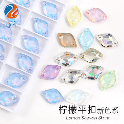Xichuan New K9 Lemon Flat Buckle Flat Bottom Double-Hole Beveled Glass Hand-Sewn Diamond Clothing DIY Accessories