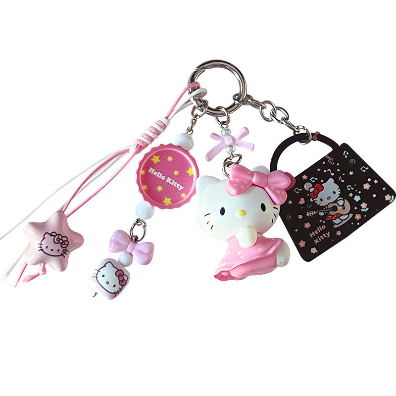Handmade DIY Hello Kitty Cat Changing Baby Beaded Keychain Doll Pendant Cartoon KT Bag Doll Mobile Phone Chain Pendant