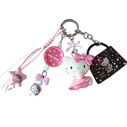 Handmade DIY Hello Kitty Cat Changing Baby Beaded Keychain Doll Pendant Cartoon KT Bag Doll Mobile Phone Chain Pendant