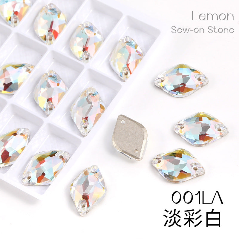 Xichuan New K9 Lemon Flat Buckle Flat Bottom Double-Hole Beveled Glass Hand-Sewn Diamond Clothing DIY Accessories