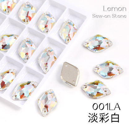 Xichuan New K9 Lemon Flat Buckle Flat Bottom Double-Hole Beveled Glass Hand-Sewn Diamond Clothing DIY Accessories