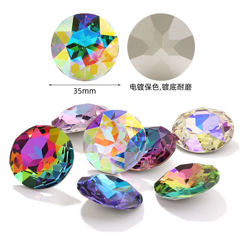 Cross-border electroplated high-end K9 gemstone flower 35mm round pointed base crystal glass diamond - clothing DIY accessory