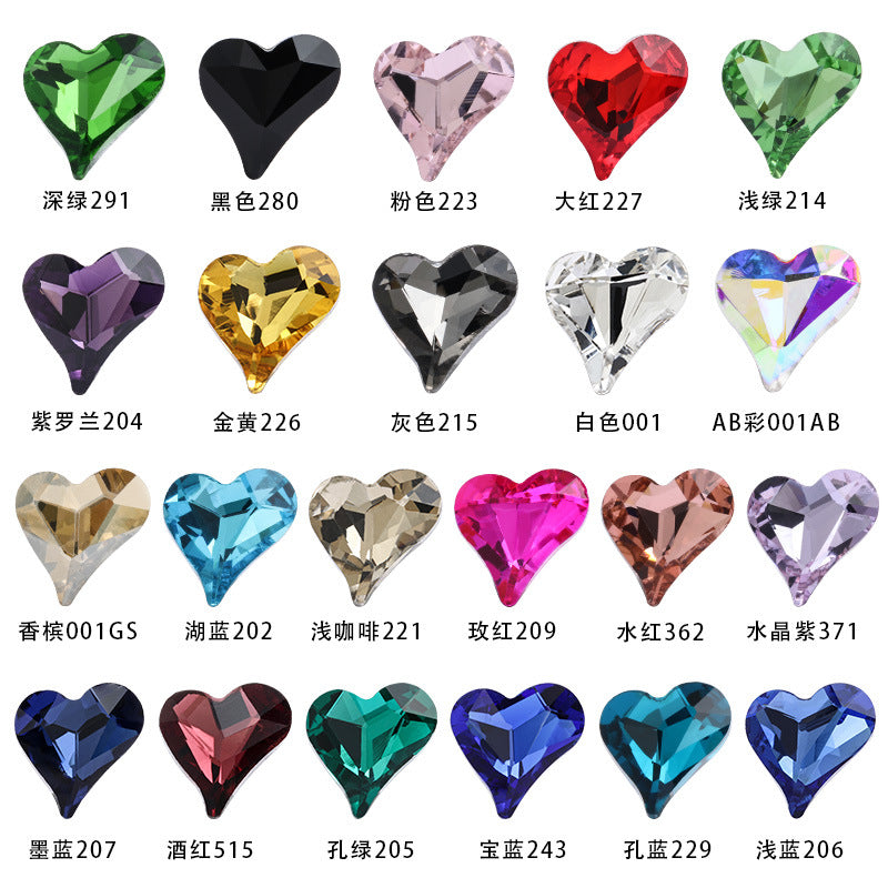 Crooked Peach Heart crystal pointed diamond base real silver plated base nail art rhinestone patch, shoe decorations, luggage, clothing accessories, crooked peach heart rhinestones