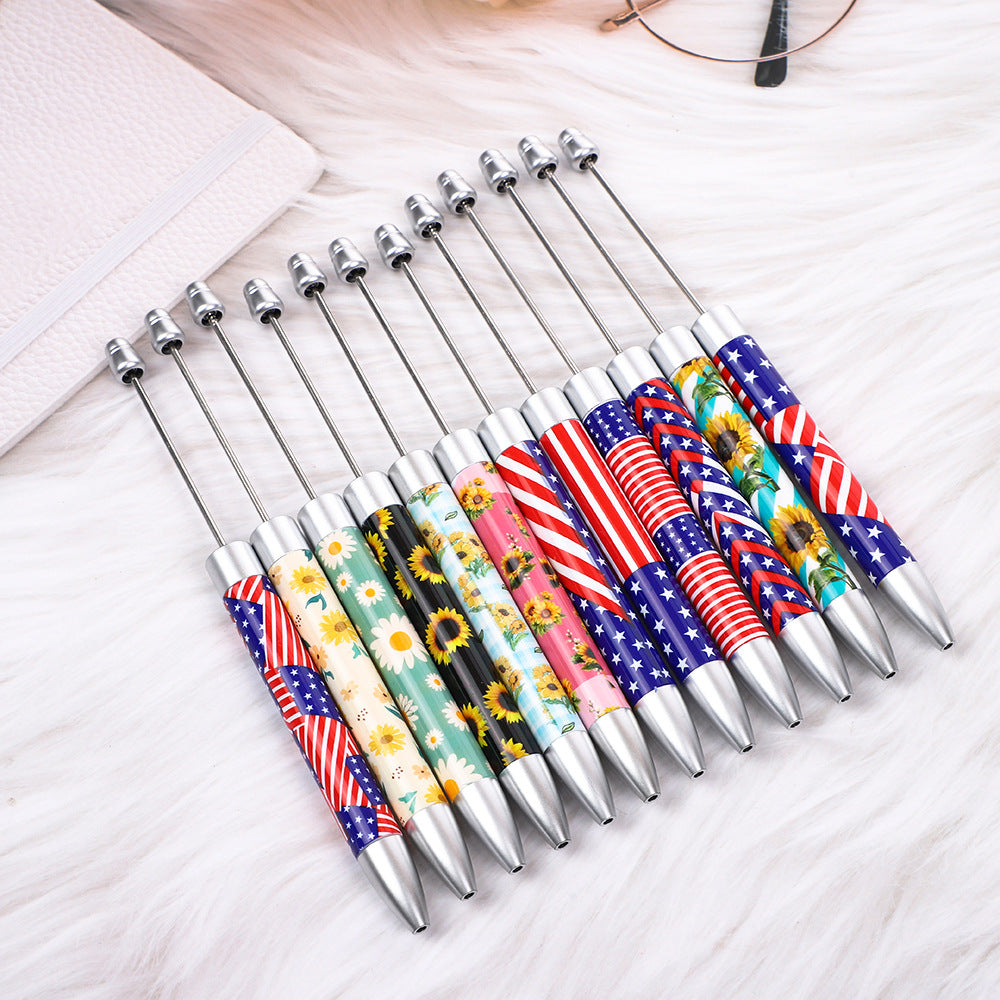 creative printed ballpoint pen diy beaded sunflower flag printed plastic ballpoint pen theme advertising gift pen