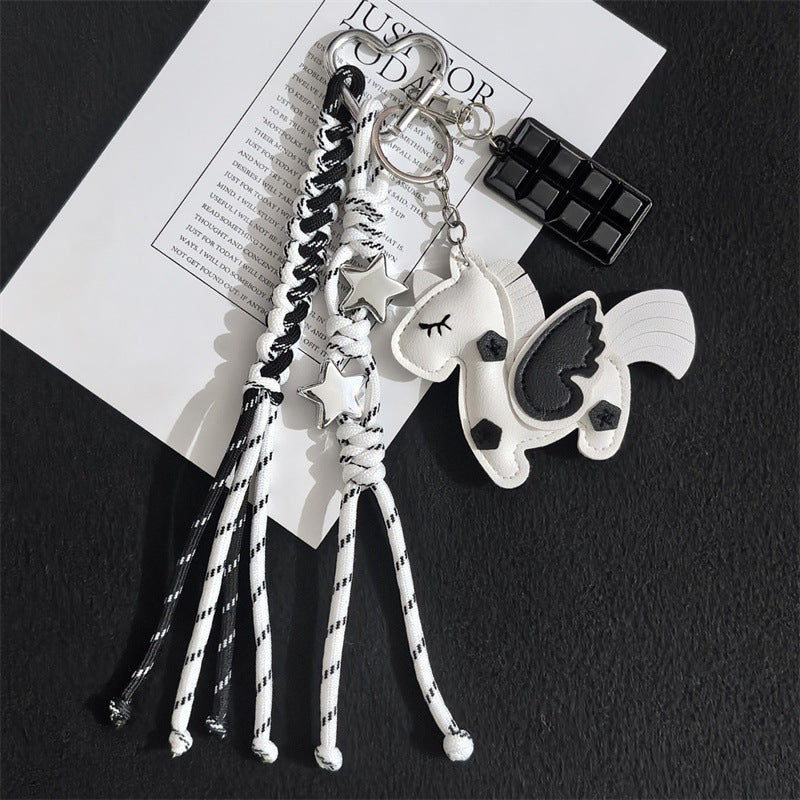 New PU Unicorn Bag Leather Pendant Double Sided Multilayer Unicorn Pegasus Luggage Keychain Charm Accessories