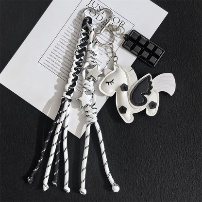 New PU Unicorn Bag Leather Pendant Double Sided Multilayer Unicorn Pegasus Luggage Keychain Charm Accessories