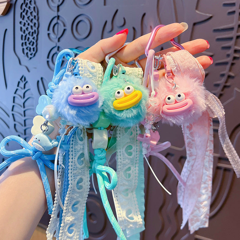 miu big mouth fur ball rope keychain bag decoration pendant creative funny DIY keychain charm wholesale