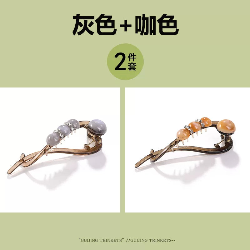 High-end and elegant beaded twisted clip, rhinestone hair clip for women, no poking at the back of the head, updo claw clip, versatile flat-head clip