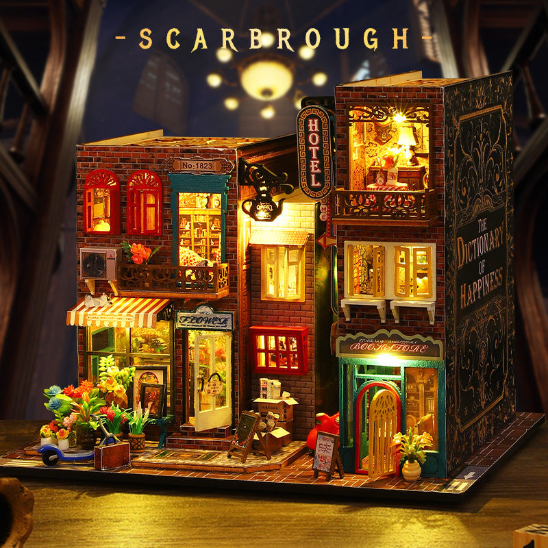 Jiate DIY Cottage Scarborough 3D Stereoscopic Handmade Assembly with Light Book Standing Model Exquisite Ornaments Gift Female