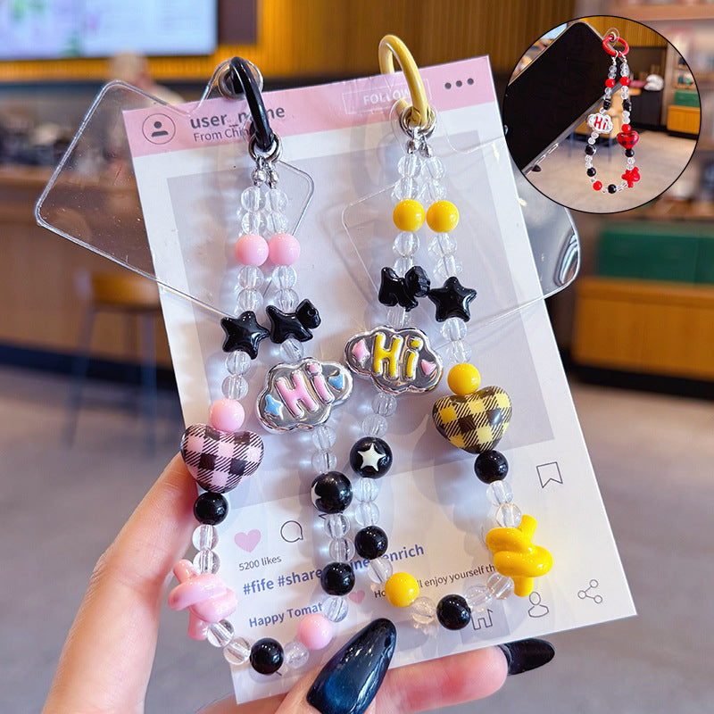 creative dopamine beading mobile phone chain keychain pendant cute car keychain bag pendant wholesale