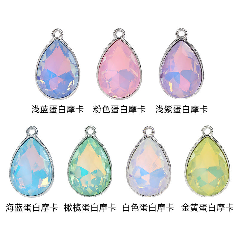 Waterdrop single pendant, teardrop zinc alloy base with glass inlaid with diamonds, protein mocha diamond, water drop single pendant accessory