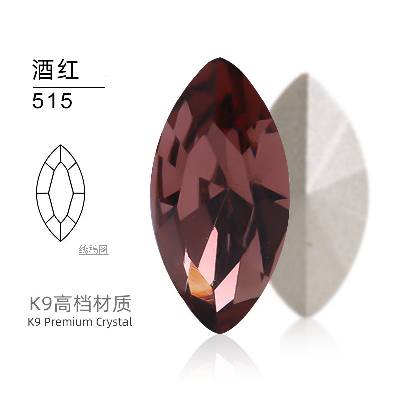 Cross-border Internet celebrity K9 diamond-shaped diamond pointed bottom, special-shaped marquise crystal diamond earrings, necklace accessories, nail art, sparkling diamonds