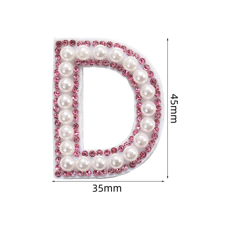 Pink rhinestone pearl letter stickers for clothing DIY, luggage accessories, decorative fabric stickers, 26 English letters hat stickers