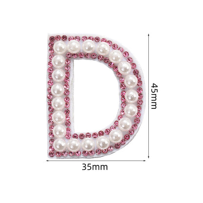 Pink rhinestone pearl letter stickers for clothing DIY, luggage accessories, decorative fabric stickers, 26 English letters hat stickers
