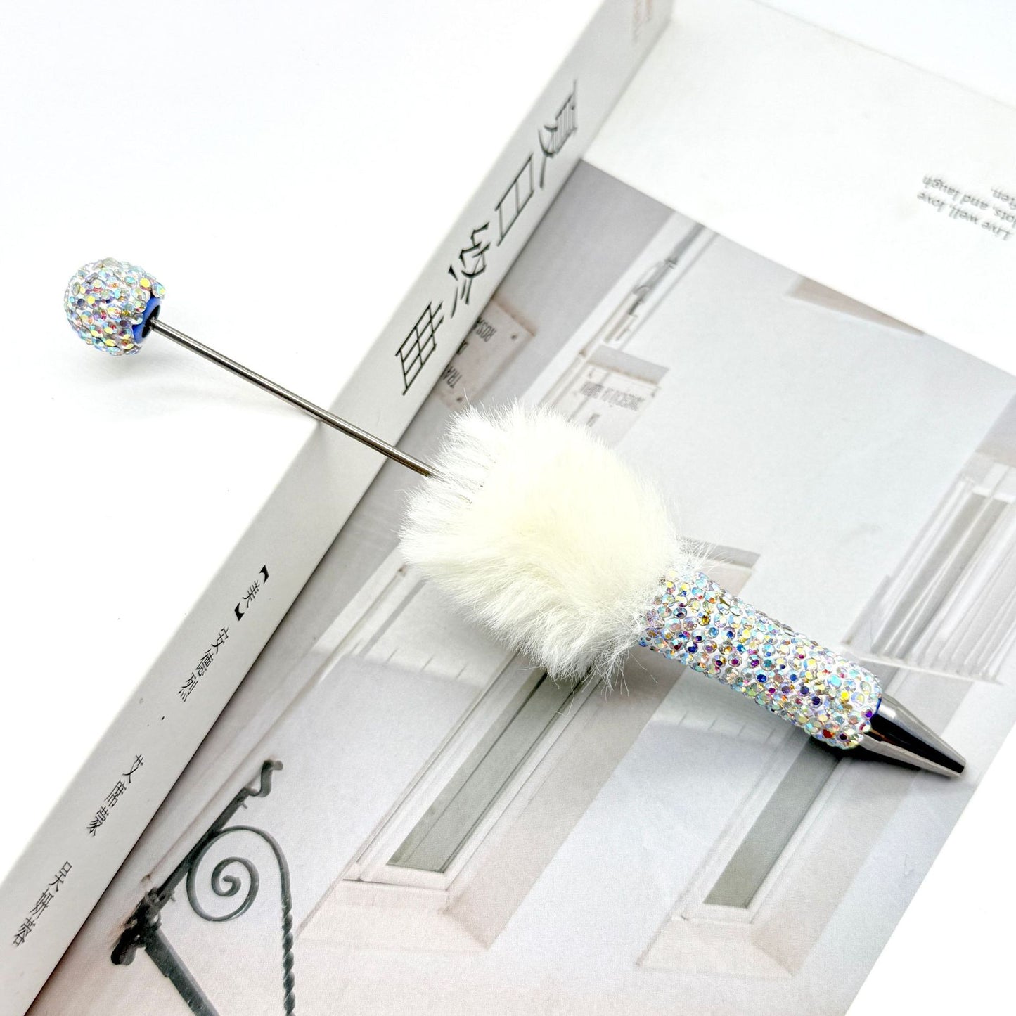 AB diamond ballpoint pen diy multi-color heavy work full diamond pen plush hairball beaded ballpoint pen spot wholesale