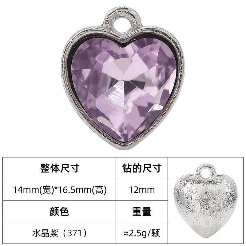 Heart-inlaid 12MM peach heart single crystal pendant bracelet, headpiece, flower tray material, DIY accessory pendant