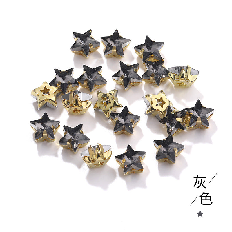 New 10mm five-pointed star hand-stitched glass thickened claw drill 3D DIY wedding dress, clothing, shoes, bags, hair clips, accessories