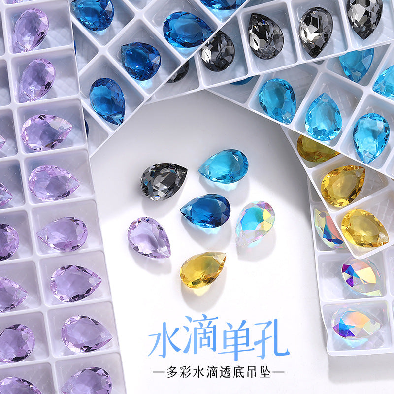 K9 High-End Waterdrop Single-Hole Glass Pendant with Perforated 10*14 Pointed Base Rhinestone Accessories for Wedding Dresses, Shoes, and Bags