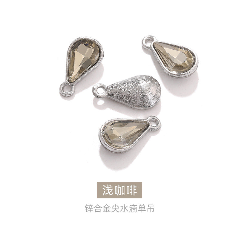 Zinc alloy pointed waterdrop pendant, crystal glass diamond DIY jewelry, earrings with diamond, single hanging glass waterdrop rhinestone