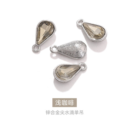 Zinc alloy pointed waterdrop pendant, crystal glass diamond DIY jewelry, earrings with diamond, single hanging glass waterdrop rhinestone