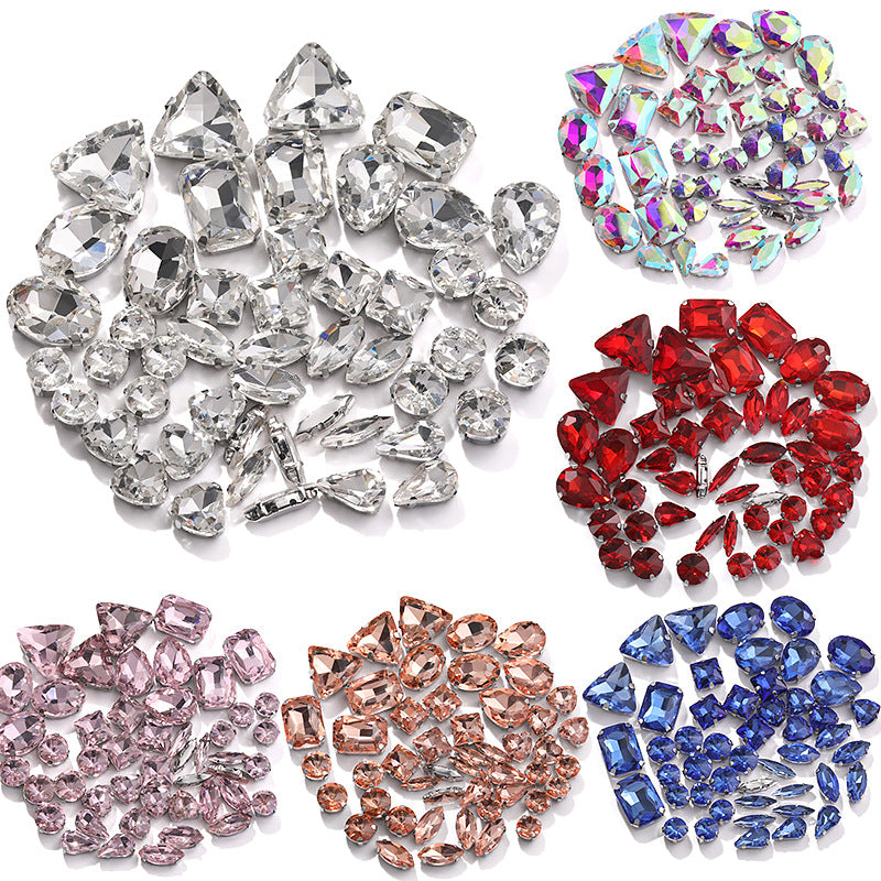 Mixed Four-Corner Claw Rhinestones - Silver Crystal Glass Hand-Sewn Wedding Dress Accessories 50pcs