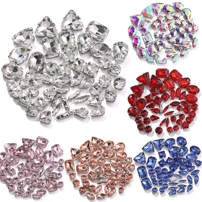 Mixed Four-Corner Claw Rhinestones - Silver Crystal Glass Hand-Sewn Wedding Dress Accessories 50pcs