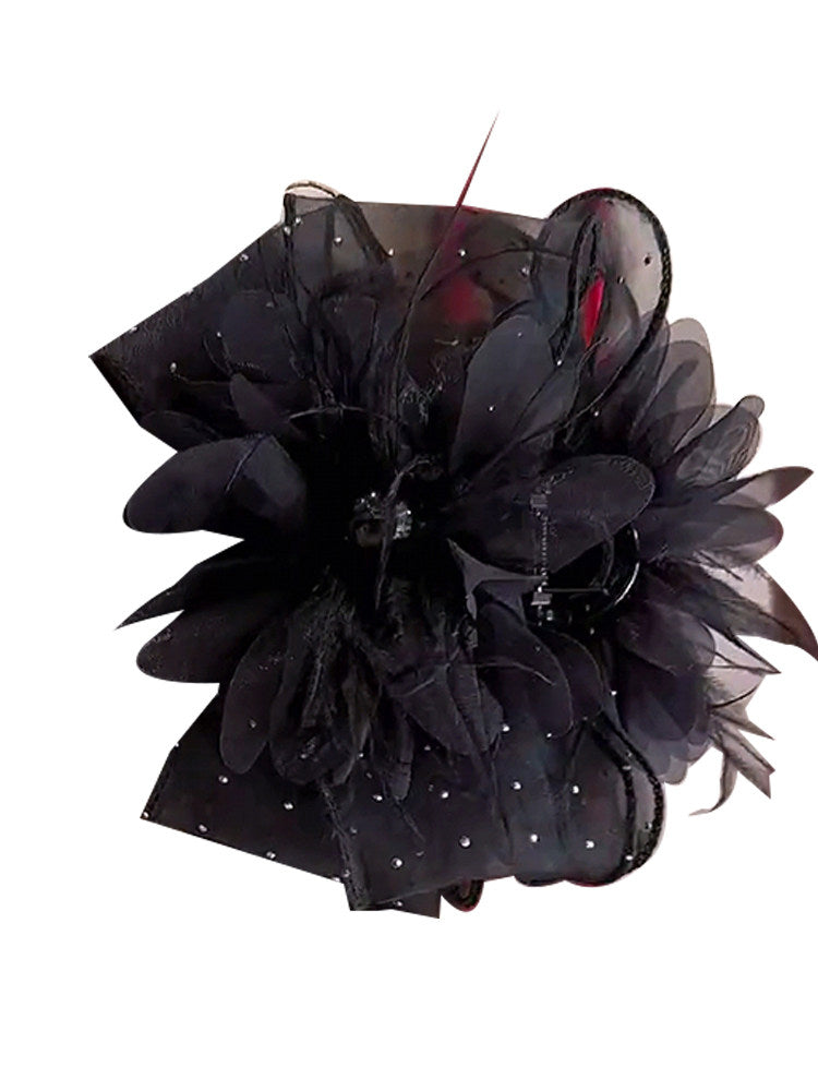 Elegant mesh bow hair clips for women, sophisticated and fashionable new feather claw clips with shark clips on the back of the head