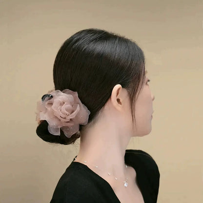 Korean-style gentle and elegant chiffon floral bun clip, light luxury temperament, high-end hair clip, bun head claw clip at the back of the head