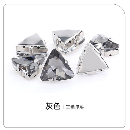 Triangular claw drill with thickened base glass hand-stitched rhinestone for shoes, bags, and clothing accessories, can be perforated with triangular claw drill