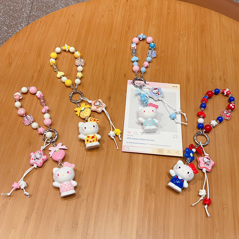 Creative handmade DIY beading KT cat mobile phone chain keychain doll pendant cartoon bag doll charm accessories