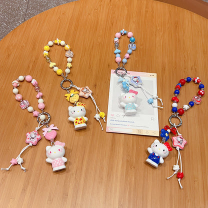 Creative handmade DIY beading KT cat mobile phone chain keychain doll pendant cartoon bag doll charm accessories