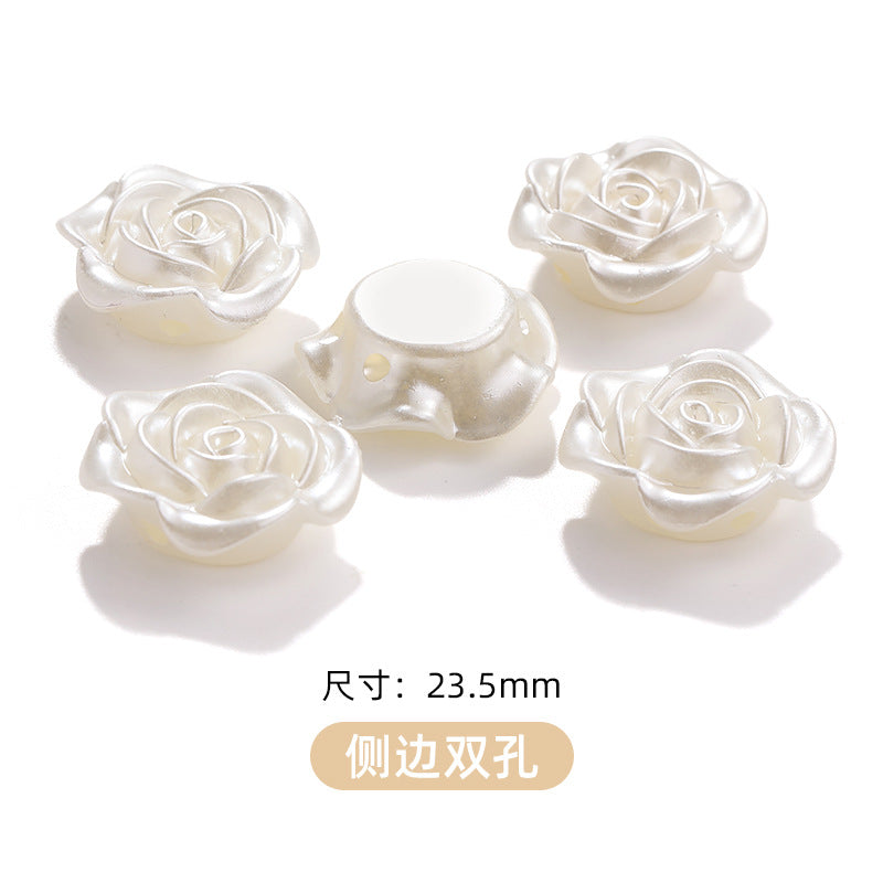 High-Gloss ABS Imitation Pearl Beads - Perforated Beige White Camellia Hairpin Jewelry DIY Accessories
