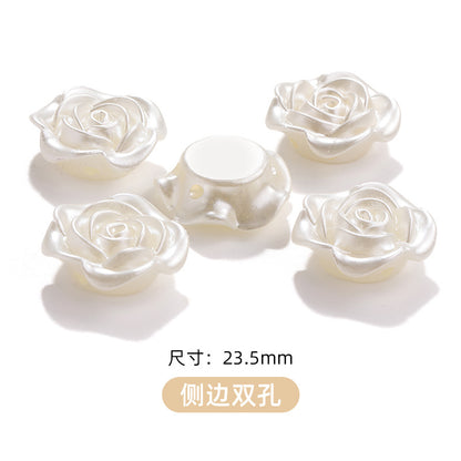 High-Gloss ABS Imitation Pearl Beads - Perforated Beige White Camellia Hairpin Jewelry DIY Accessories