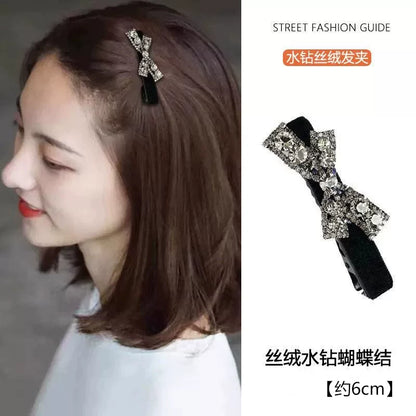 High-end rhinestone bow hair clips for women, 2026 new style bang clip, side clip, children's frizzy hair clip, straight clip