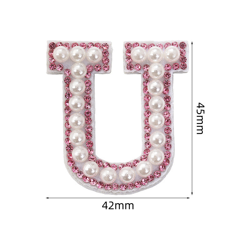 Pink rhinestone pearl letter stickers for clothing DIY, luggage accessories, decorative fabric stickers, 26 English letters hat stickers